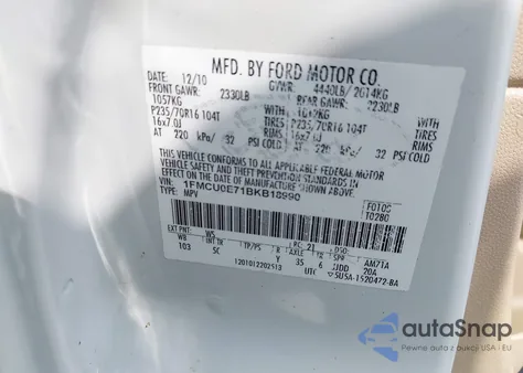 2011 Ford Escape Limited z USA, uszkodzony, nr VIN 1FMCU0E71BKB18990